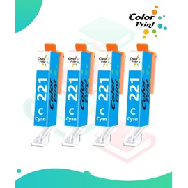 Color Print Compatible CLI-221C Ink Cartridge Replacement for Canon CLI221 Cyan PGI220 CLI221 for Pixma MX870 MX860 MP620 MP560 MP980 MP990 IP4700 Laser Printer (4-Pack,221 Cyan Ink)