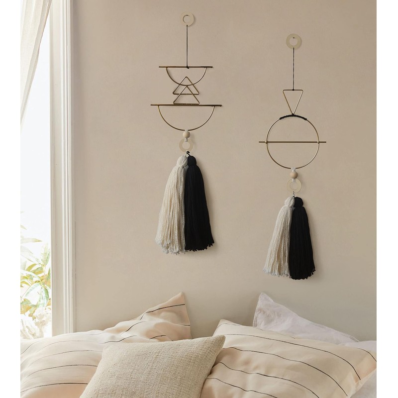 Lindo macramé para colgar en la pared de latón con