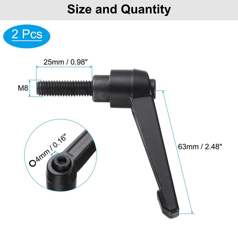 sourcing map 4pcs Clamping Lever Adjustable Handle Set Metric M8