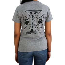 Paw Addict Women TShirts for Cat Dog mom - Soft Comfy Casual Shirt for Pet Lovers (Rescue Cross Vneck - L)