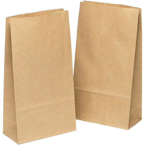 kgpack 100 Pack Brown Paper Bags 3.5 x 6.3 x 2- Small Lunch Paper Bag for Food, Sweets Sandwich Snacks Biscuit Popcorn Xmas Decorations - (9 x 16 x 5 cm) Birthday Party Kraft Bag, Chocolate Gift Bags