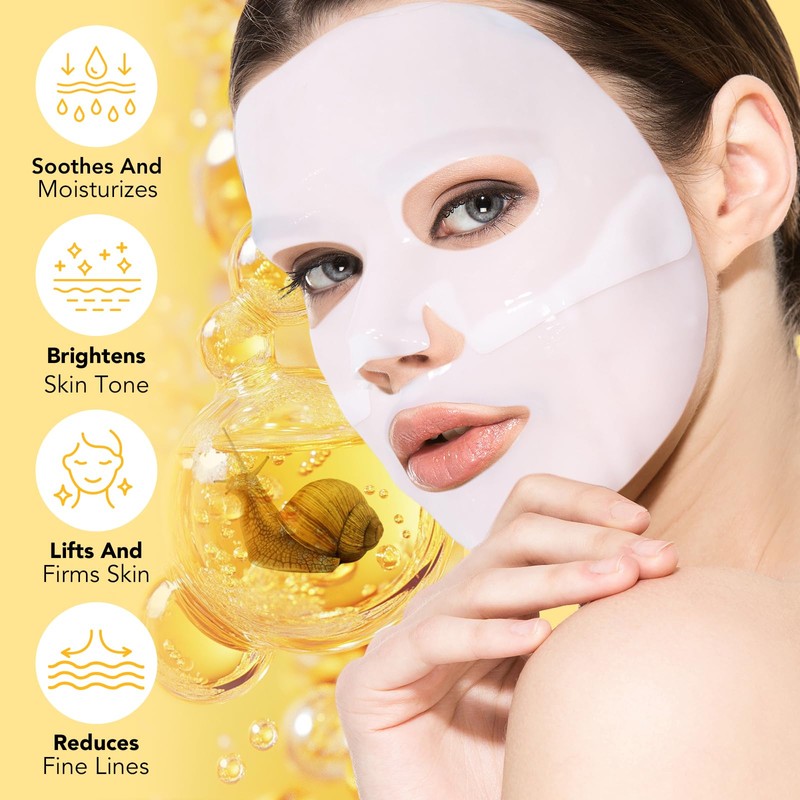 MXCZBSM Snail Mucin Face Masks,6 Pack Snail Collagen Face Mask,Snail