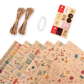 Birthday Wrapping Paper for Kids Girls Women Boys Men,6 Sheets Recycled Gift Wrapping Paper,19.6 x 27.5 inches per sheet,6 Styles