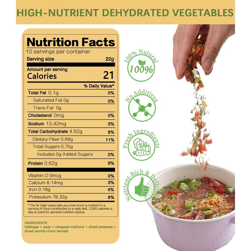 Dried Ramen Toppings, 220G/7.76OZ Dehydrated Vegetables, Natural Freeze Dried Vegetables,