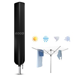 YedZen Rotary Airer Protective Cover, 600D Oxford 165 x 16 x 16 cm, Washing Umbrella Cover with Zip and Storage Bag, Black, Waterproof, Anti-UV Rotary Airer Cover for Leifheit