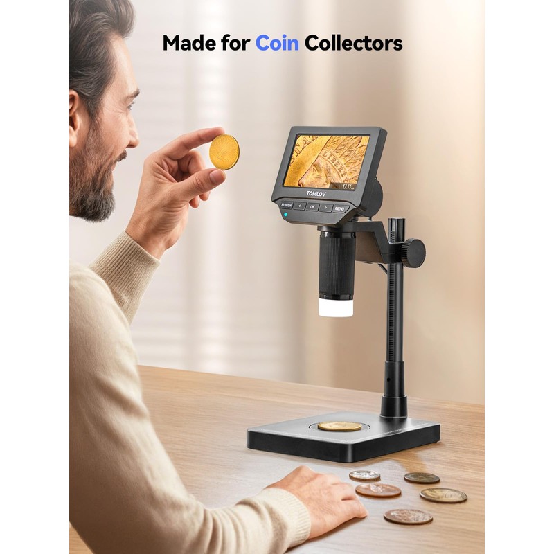 TOMLOV DM4W Microscope with Weighing Scale: 4.3" Digital Coin Microscope
