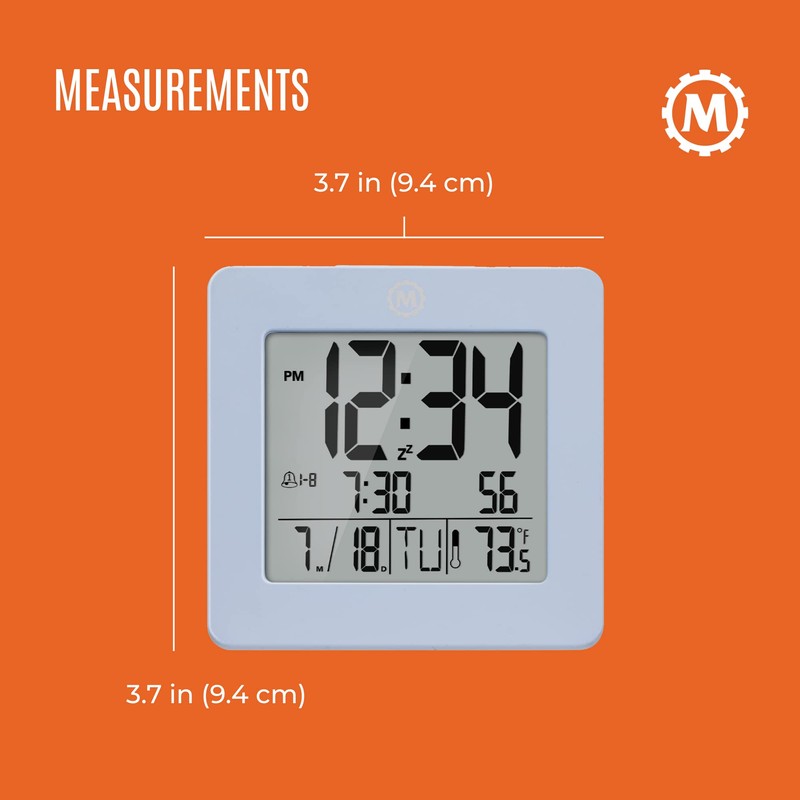 Marathon Digital Desktop Clock, Blue - Easy-to-Read 3.5” Display with