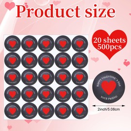 Hillban 500 Pcs Happy Valentine‘s Day Chalkboard Stickers with Red Heart, Round Self Adhesive Labels 2 Inch Decorative Love Stickers for Envelope Seal Valentines Wrapping Decorations