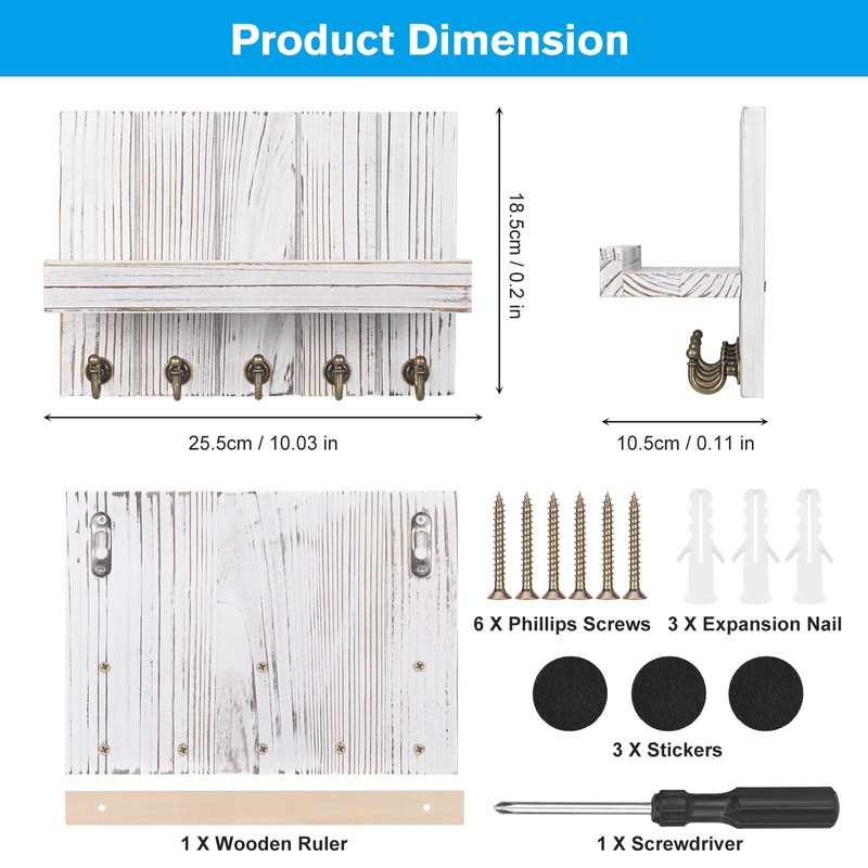 Kldgris Wall Keychain, Wall Keyring, Entrance Key Holder, Multi-Function Wooden