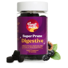 Fungiments Super Prune - Mushroom Supplement - Turkey Tail Mushrooms, Fiber, Rhubarb, Prunes, Ginger, Chamomile - Debloating, Constipation Relief (60 Mushroom Gummies)