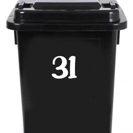 Pack of 4 House Number Wheelie Bin Stickers - Waterproof Decals - Easy-to-Apply - Recycling Boxes - Party Decorations (31)
