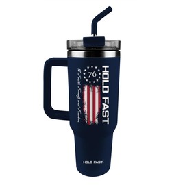 Hold Fast To Faith, Family and Freedom, Navy Blue 40 Ounce Stainless Steel Travel Tumbler with Lid