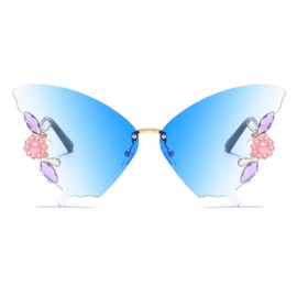YAMEIZE Vintage Rhinestone Butterfly Rimless Sunglasses - for Women Men Trendy Diamond Crystal Butterfly Shaped Eyewear UV Protection Party