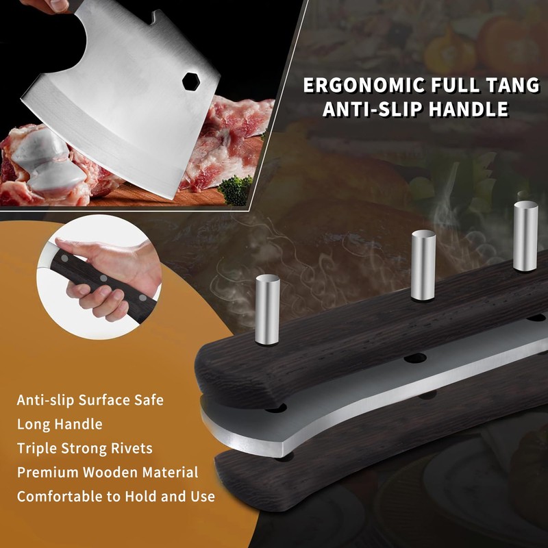 Kitory Meat Cleaver, Heavy Duty Bone Chopper Cleaver Knife, Full