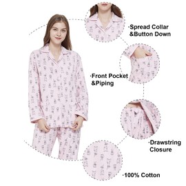 amaxer Women's Flannel Pajama Set 100% Cotton Soft Christmas Pajamas For Women Long Sleeve Pjs Button Down Warm Sleepwear