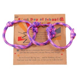 2-3Pcs First Day of School Knit Rope Bracelet Love Between Mother/Father/Mama and Daughter/Son/Me Back To Scool Gifts Protection Anxiety Relief Colorful Nylon Woven Bracelet With Message Card (Purple(3Pcs), 3Pcs)