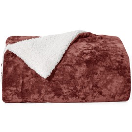 PHF Sherpa Fleece Throw Blanket, Thick Warm Plush Blanket for All Season, Luxurious Truly Velvet Blanket for Bed, Couch, Sofa and Travel, 50" x 60", Rust Red/Burgundy
