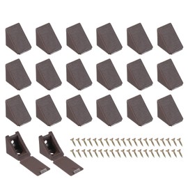 PATIKIL Plastic Corner Braces 21x21x17mm, 20 Pack L-Shape Bracket Right Angle Board Holder Shelf Support with Cover Screws for Drawer Wood Shelves Cabinet Frame, Brown