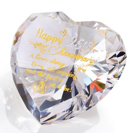 25th Silver Wedding Anniversary Romantic Gifts for Couple, Heart Crystal Diamond Keepsake Etched 25 Years of Marriage Anniversary Presents for Her