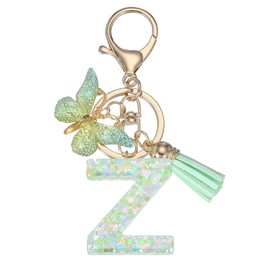 PATIKIL Alphabet Initial Letter Keychain, Resin Cute Keychains with Tassel Butterfly Letter Z Pendant Charm for Women Key Purse Handbag Bag Accessories, Green