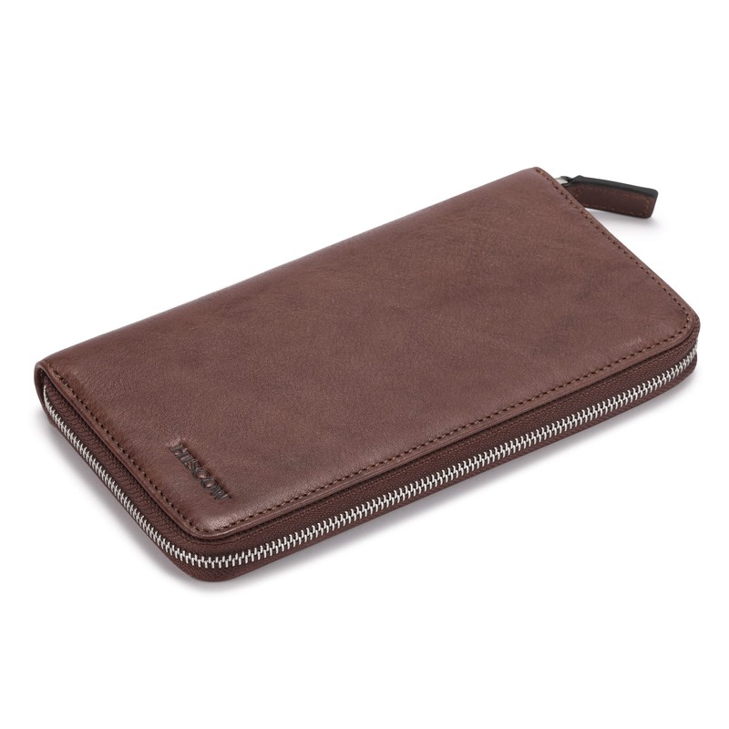 HISCOW Zippered Checkbook Cover & Card Holder with Divider -
