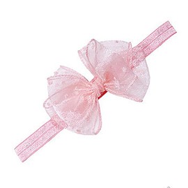 Yheahin Baby Girls Tulle Bow Elastic Headband Newborn Gauze Bow-knot Stretchy Hair Band with Crystal Birthday Party Hair Bow Ribbon Accessories for Toddler Infant (Bow 4 - Pink, elastic)