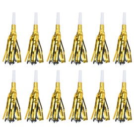 PATIKIL Glitter Metallic Fringed Noise Maker Musical Blowouts Whistle, 12 Pack Party Blower for New Year Birthday Party Favor Supplies, Gold Black