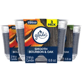 Glade 3-Wick Scented Candle Jar, Smooth Bourbon & Oak, Air Freshener Infused with Essential Oils, 6.8 Oz, 3 Count