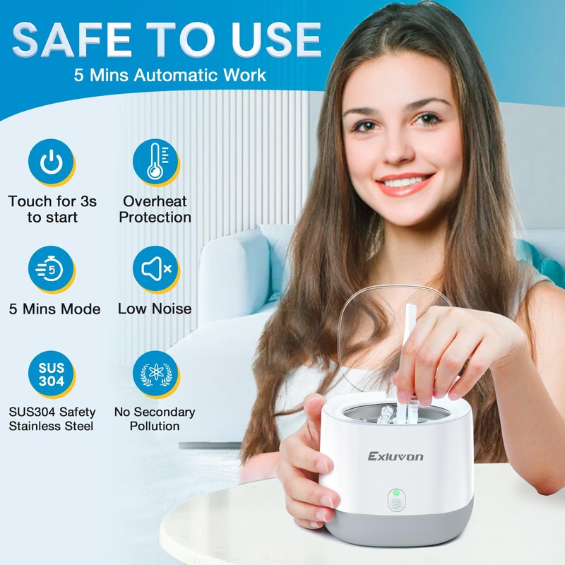 Exluvon Ultrasonic Retainer Cleaner 45kHz, 250ML Portable Ultrasonic Cleaner, Professional