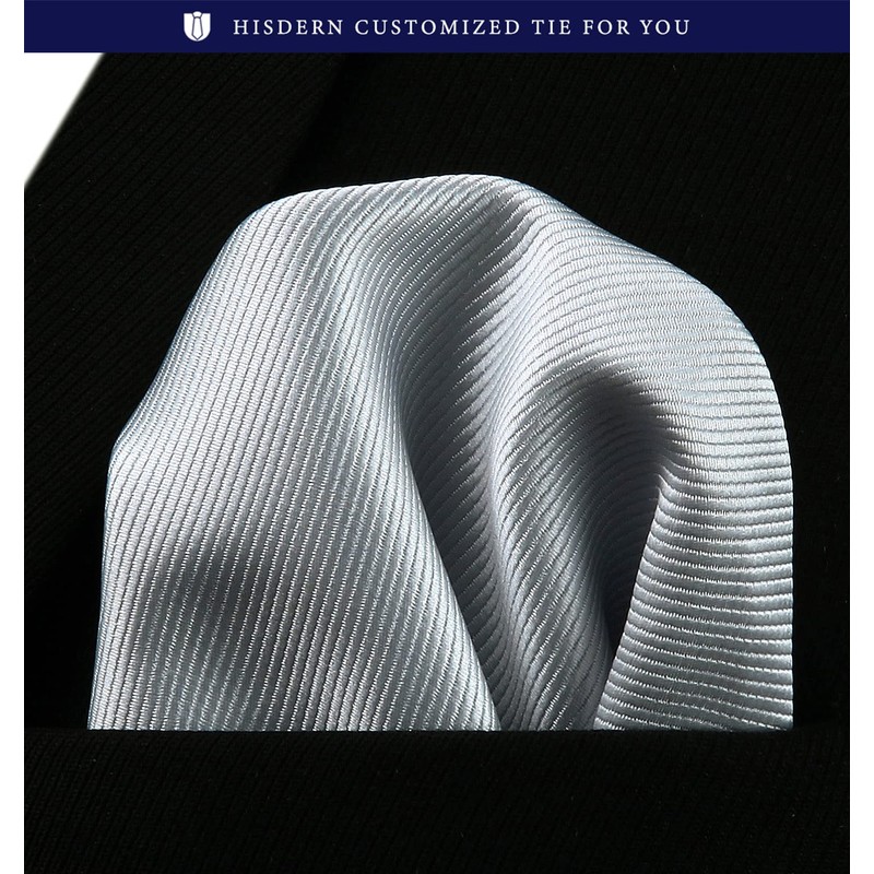 HISDERN TL-03S Plain Shiny Necktie Square Set, Men's, Formal Business,