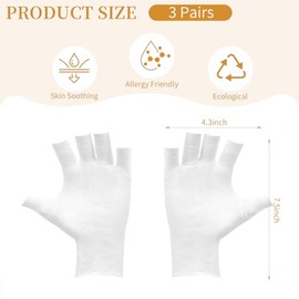 3 pares de guantes blancos sin dedos, 100% algodón, para eccema, delgados | Guantes de corte hidratante, hidratación durante la noche, se adapta a la 