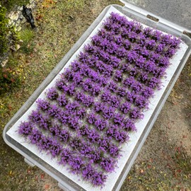 Miniature Flower Clusters for Model Railway Diorama, 104 Plants per Box, Multi-Color Scenery Decoration, Train Layout Landscape Accessories (Purple4)