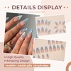 24Pcs Blue Ombre Press on Nails Medium Almond Glitter Fake
