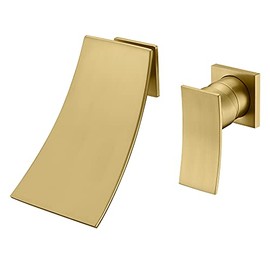 SUMERAIN Bathroom Waterfall Wall Mount Tub Faucet Set Brushed Gold Finish Bathtub Filler Single Handle