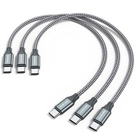 Cable USB C a C (paquete de 3 unidades de 1 pie), cable corto USB tipo C de carga rápida de nailon trenzado de carga compatible con iPhone 17, 16 Pro/