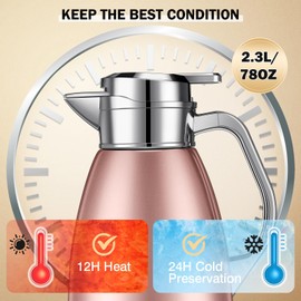 Tioncy 2 Pcs Thermal Coffee 78oz Insulated Carafe Hot Water Dispenser Stainless Steel Carafe for Hot Liquid Coffee Tea Milk with 2 Brushes Keep 12 Hours Hot 24 Hours Cold(Silver, Pink)