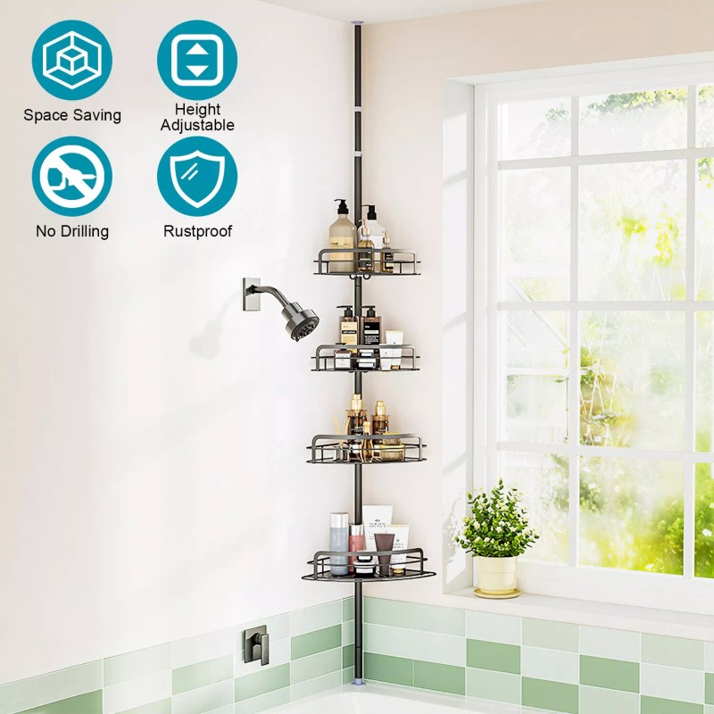 NewHome 4 Tier Steel Tension Pole Shower Caddy Organizer w/