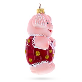 Pig Wearing Red Dress Mini Glass Christmas Ornament
