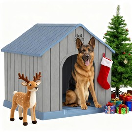 Fancyango Large Dog House Outdoor Indoor for Medium Large Dogs, Sturdy Plastic Waterproof Doghouse with Air Vents and Elevated Floor, Easy Clean and Assemble (Blue, 36.2''L×38''W×38''H)