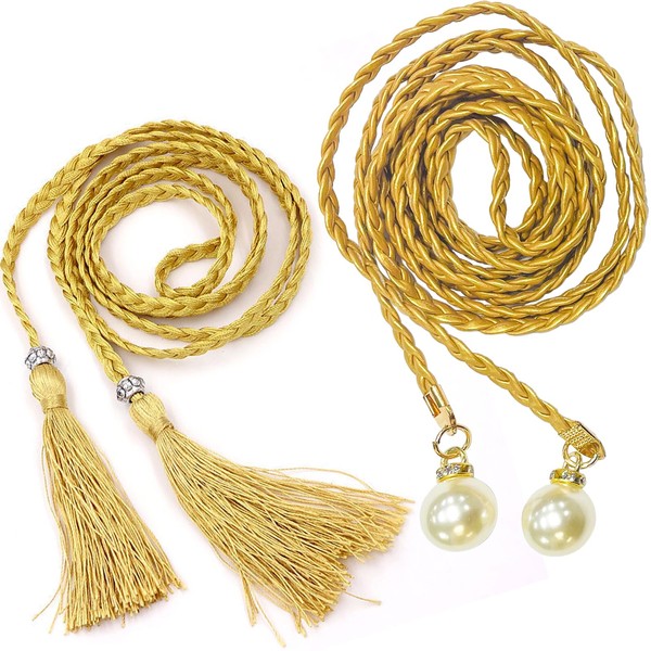 Aswewamt 2Pcs Thin Braided Belt for Women Girls, Tassel Braided