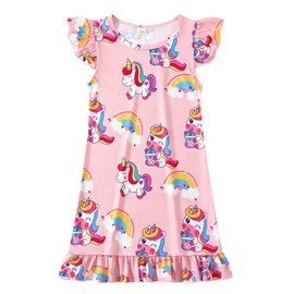 WonderBabe Nightgowns for Toddler Girls Unicorn Dress Pajamas for Kids Princess Nightgown Dress Unicorns Gifts for Girls Size 3t 4t