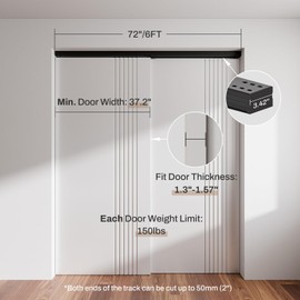 AONAYIOA 72"/6FT Bypass Sliding Closet Door Hardware Track, Heavy Duty Aluminum Closet Door Hardware Bypass Door Hardware, Soft Close Barn Door Hardware Kit (No Door)
