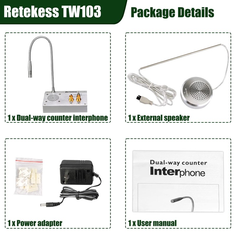 Retekess TW103 Window Speaker, Window Intercom,Independent Volume Control,Recording Function,for Travel