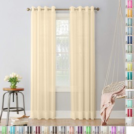 Megachest Woven Voile metallic ring top Curtain 2 Panels with ties (28 colors) (light champagne, 56" wideX72 drop(W142cmXH183cm))