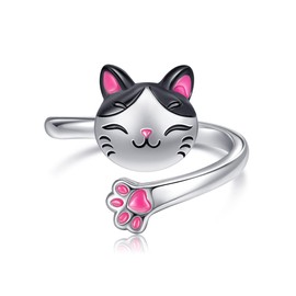 CUPENDA Cat Rings 925 Sterling Silver Open Adjustable Cute Animal Rings Fidget Anxiety Jewellery for Women