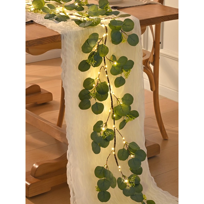 Waipfaru Christmas Decoration Indoor - 6FT Eucalyptus Garland with Timer,