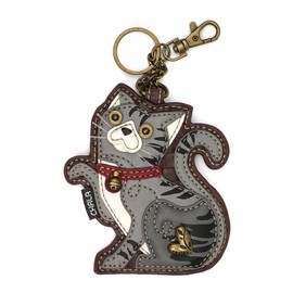 CHALA Cat Collection Women's Decorative Key Fob/Coin Purse Accessory (Gray Tabby Cat)