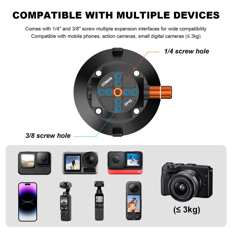 COMAN Camera Suction Cup Mount (3'' DP-30 Suction Mount)