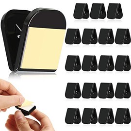 20 Pieces Self Adhesive Clips Tapestry Hangers Clips Wall Clips Photo Clips for Paper Flag Hanger, Double-Sided Adhesive Spring Clips for Home Office Rope Light Poster (Black)