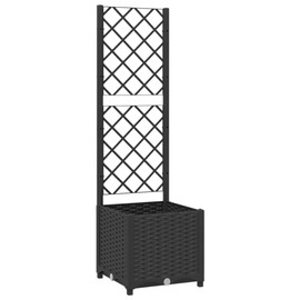 vidaXL Garden Planter with Trellis - Black, Polypropylene, Weather-Resistant, 15.7"x15.7"x53.5"